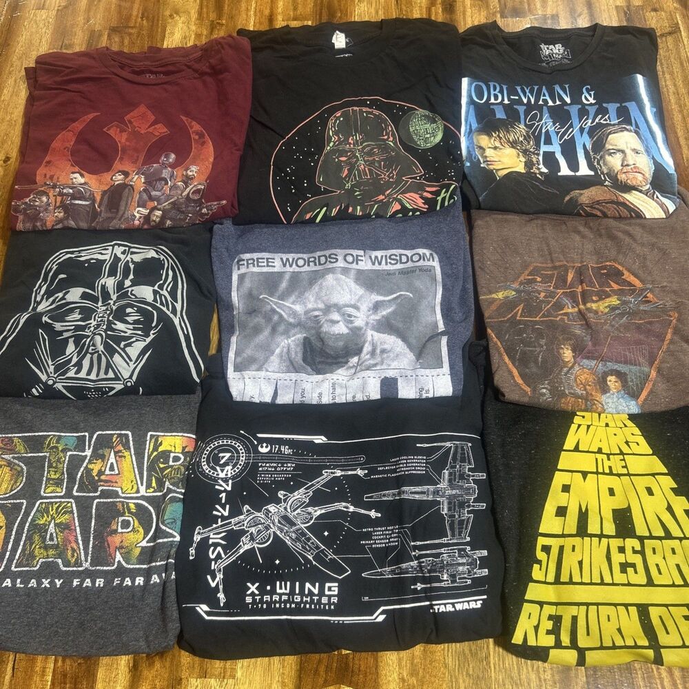 Star Wars Dark Side Vader Yoda Skywalker Men’s Graphic T-Shirt Lot Of 9 Size XL